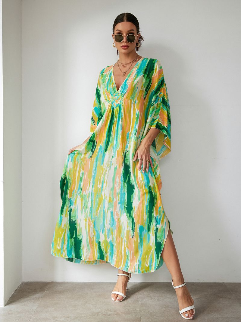 Bohemian katoenen maxi-jurk – oversized strandjurk, zwierige tuniek voor dames, plus-size zwembroek met levendige prints_voghion.com