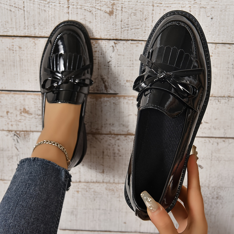 Women's Solid Color Elegant Loafers, Slip On Comfy Soft Sole Platform Shoes, Bowknot Decor Low-top Shoes_voghion.com