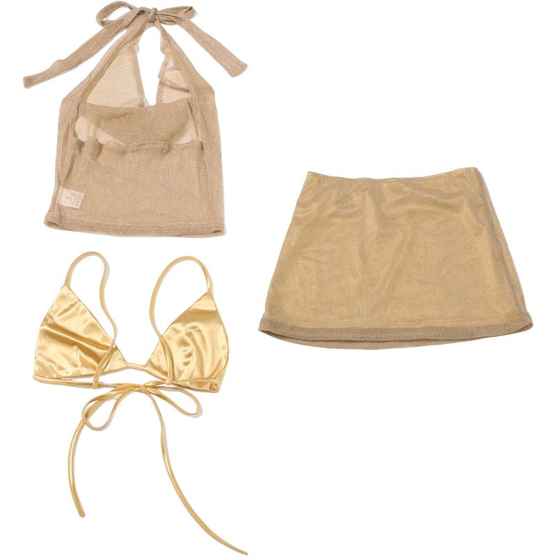 Completo intimo sexy da donna, in seta brillante, con scollo all'americana, gonna a tre pezzi_voghion.com