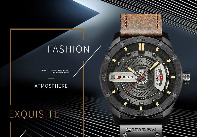 Orologio da uomo al quarzo con cinturino in pelle e datario, resistente all'acqua, orologio da polso casual alla moda, quadrante rotondo, cassa in lega di pelle_voghion.com