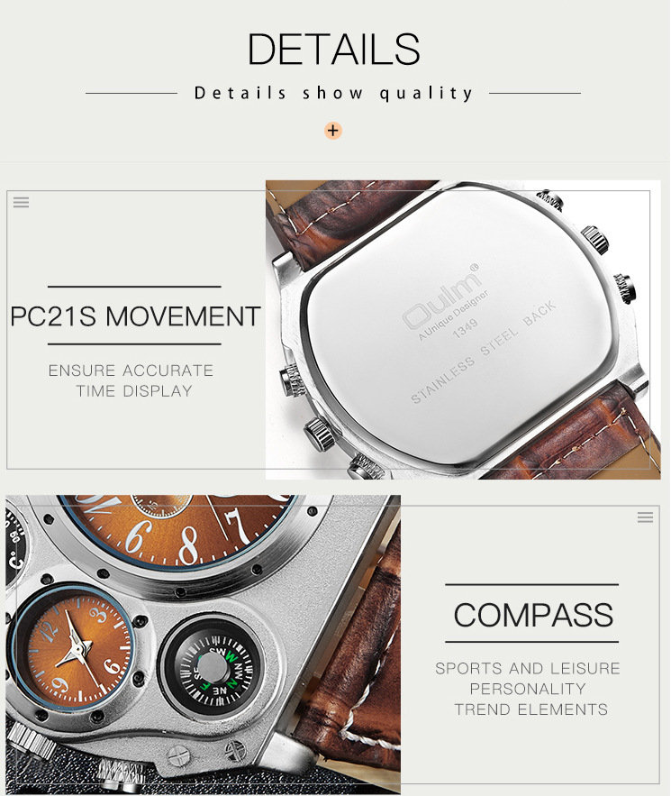 Men's Large Dial Multi-Time Zone Quartz Watch With Leather Strap, Casual Fashion Timepiece For Everyday Wear Dedicated Casual Men's Watch_voghion.com
