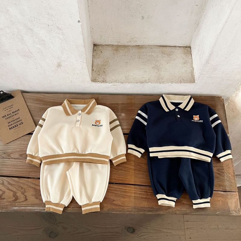Autumn New Style Boys And Girls Baby Cotton Lapel Top Loose Trousers Suit Infant And Toddler Casual Suit_voghion.com