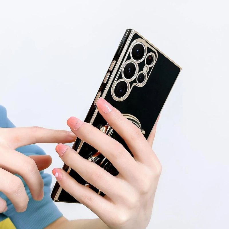 Custodie con supporto per astronauta per Samsung Galaxy S25, S24, S23, S22, S21, S20 Ultra Plus FE, cover con cornice dorata, accessori per telefono_voghion.com