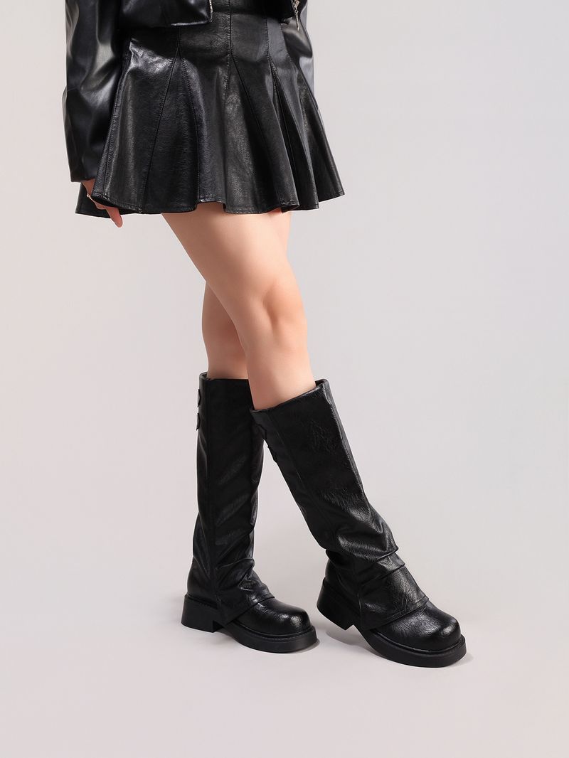WEIBENA Damen Chelsea-Stiefel mit dicker Sohle und elastischer Wadenmitte, zum Hineinschlüpfen, runde Zehenpartie, Knöchelstiefel mit Faltendesign für die Freizeit im Herbst und Winter_voghion.com
