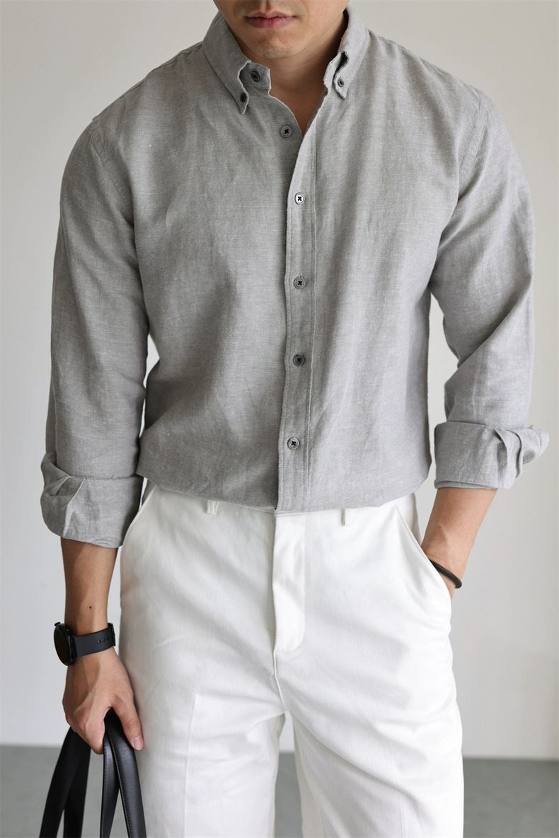 Men's Clothing Cotton And Linen Work Shirt Men's Breathable Slim Fit Long Sleeve Business Casual Commuter Shirt Linen Sunscreen Cardigan Thin_voghion.com