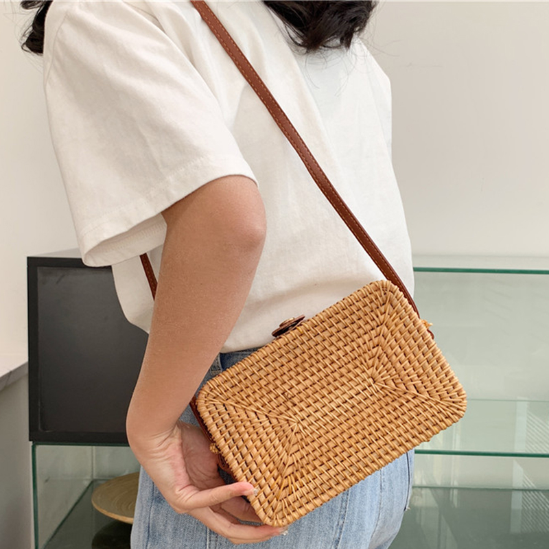 Estate per le donne Borse a tracolla in paglia Borsa da spiaggia all'uncinetto in rafia intrecciata con manico superiore intrecciato in rattan Borse casual 2023_voghion.com
