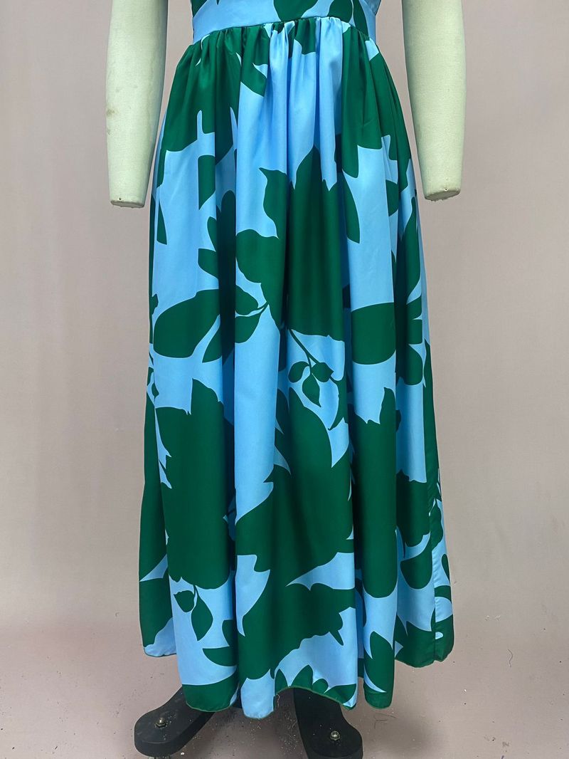 Dammekleeder Leaf Splicing Moud Off-Shoulder Printed Laang Kleed_voghion.com