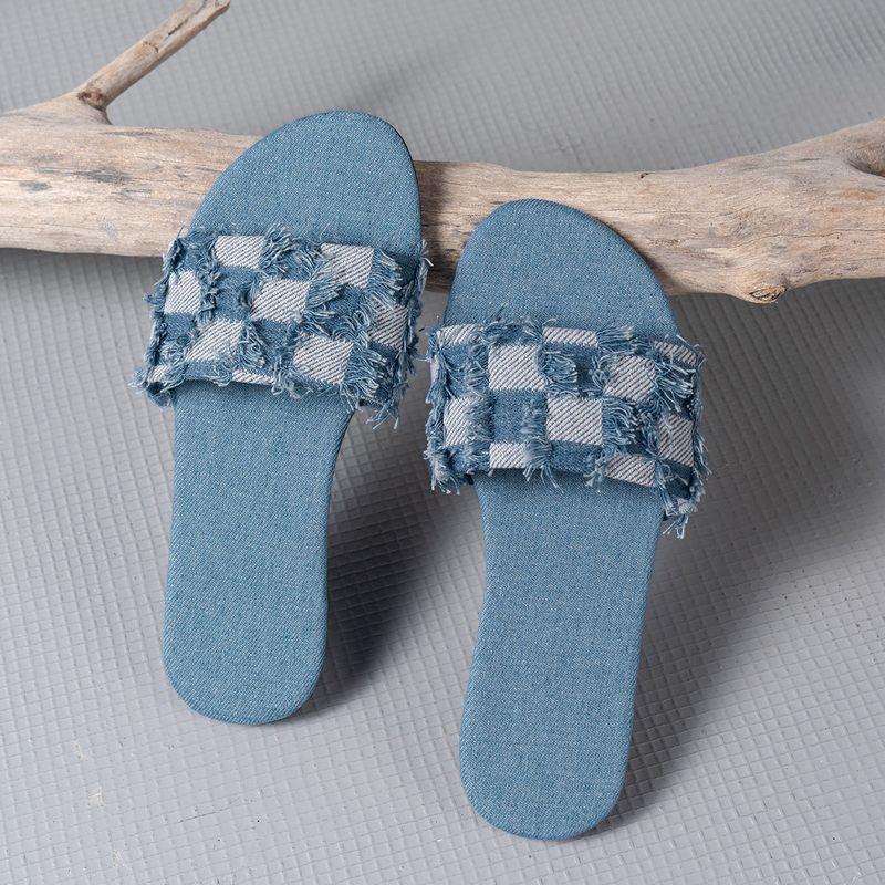 Pantofole da donna taglie forti 2023, nuove scarpe casual alla moda semplici e piatte in denim quadrato_voghion.com