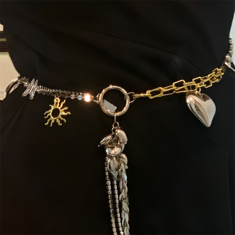 Ceinture polyvalente en métal avec pendentif en forme de cœur et plusieurs éléments pour femme_voghion.com