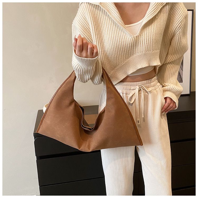 Borsa a tracolla da donna, borsa a tracolla, borsa triangolare da donna, borsa in pelle scamosciata bifacciale in alce, borsa da ascella retrò, semplice e portatile, Jiaozi._voghion.com