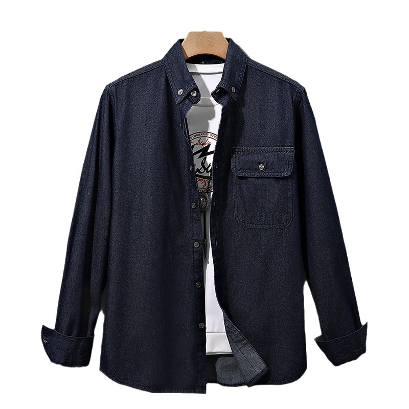 Camicia di jeans a maniche lunghe in cotone da uomo primaverile e autunnale del 2023 Camicia da lavoro americana semplice casual retrò giapponese lavata_voghion.com