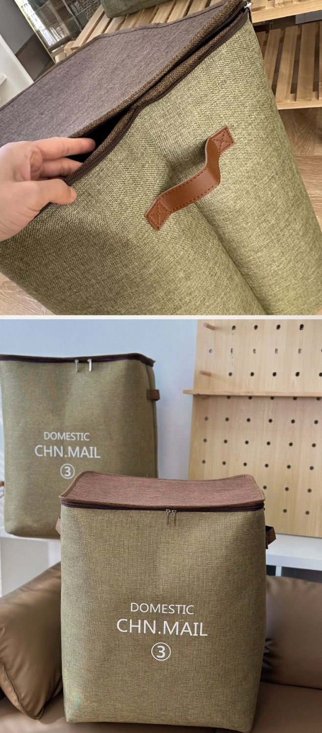 Household Fabric Zipper Quilt Bag Wardrobe Clothes Box Moving Dormitory Solid Color Handheld Storage Basket_voghion.com