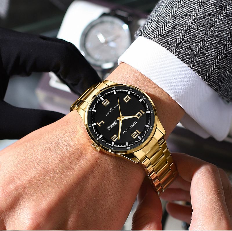 Reloj clásico de cuarzo para hombre, con calendario dual, correa de acero inoxidable resistente al agua y cristal mineral redondo._voghion.com