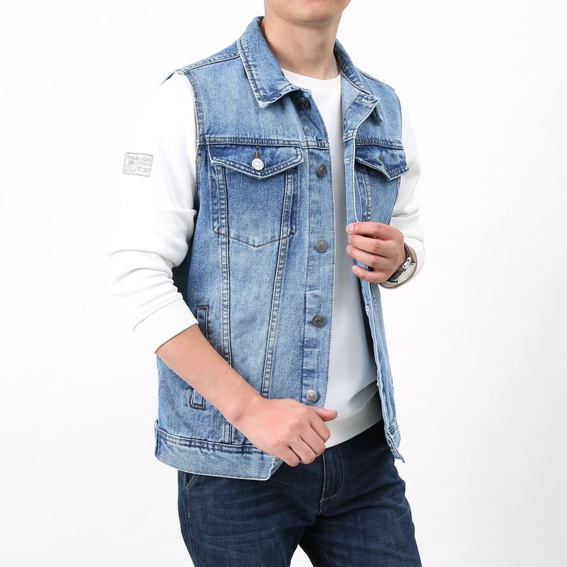 Herrenbekleidung Herbst Jeansweste Herren Retro Trend Jacke Große Größe Weste Mittleren Alters Baumwolle Multi Pocket Weste Herren_voghion.com