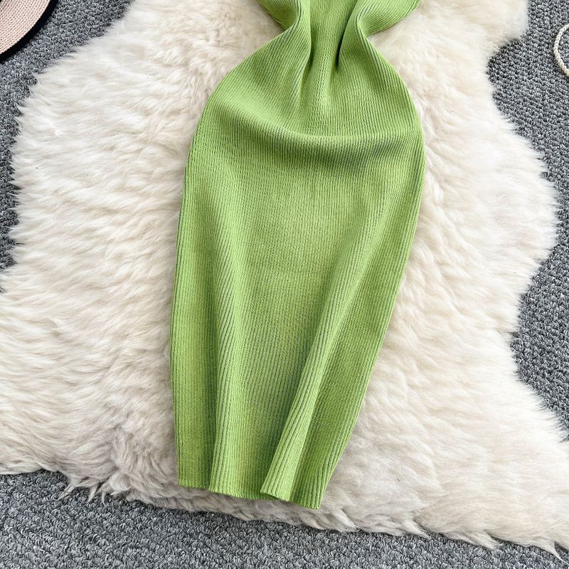 Women's Clothing Pure Desire Style Sexy Sleeveless Cross Halter Neck Knitted Dress Elastic Waist Slim Hip Skirt_voghion.com