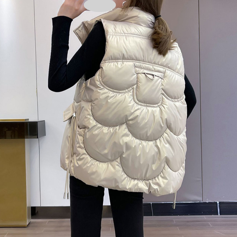 Damenbekleidung Herbst und Winter neue Mode Daunenweste aus Baumwolle für Frauen tragen glänzende waschbare Weste lose Weste Jacke_voghion.com