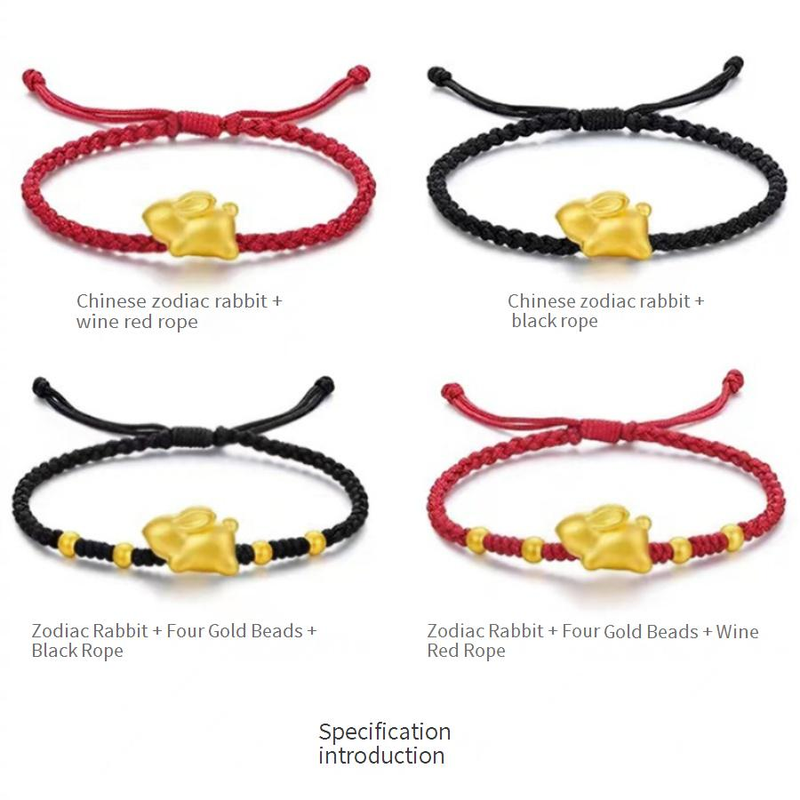2023 Jade Rabbit Ching Cheung Bracelet Vietnamese Sand Gold-plated Brass Red Rope Zodiac Rabbit Year Bracelet for Women_voghion.com