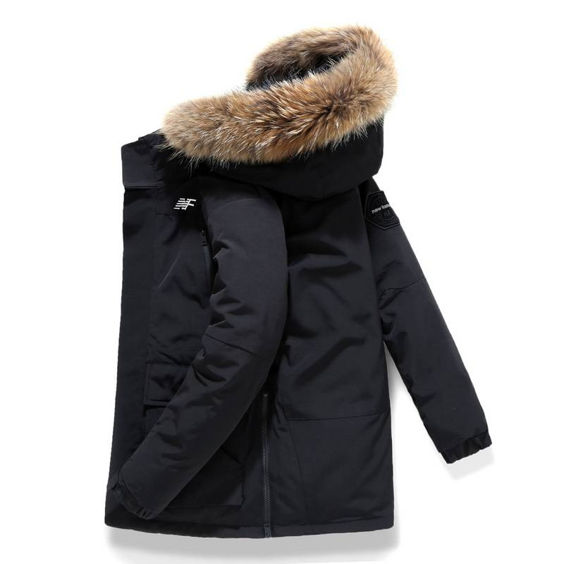 Ropa de hombre Chaqueta de algodón de seda Chaqueta de algodón de seda gruesa y cálida de invierno Cuello de piel grande Abrigo grueso de algodón de seda de pato blanco_voghion.com