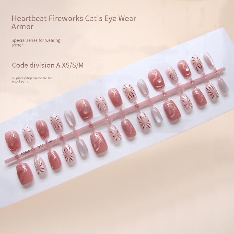 Beauty & Health Handgefertigte vorgefertigte Nägel mit wunderschönem Funkeln und blühendem Feuerwerk, Love Cat Eye Nail Art Sticker, 30 Stück, abnehmbar_voghion.com