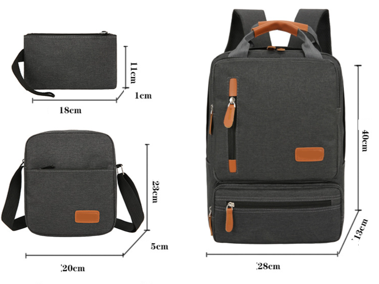 Men's Bag Set Casual Men's Shoulder Bag Three-piece Outdoor Travel Computer Backpack Men's Shoulder Bag_voghion.com