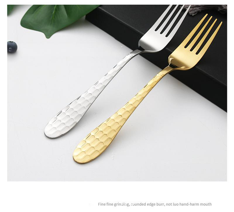 Titanium-Plated Stainless Steel Cutlery Set - Water Cube Design 4-Piece Hotel & Restaurant Grade Tableware In Gift Box_voghion.com