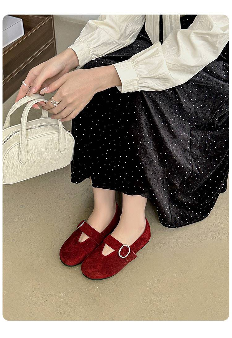 Cameido Women's Loafers Wine Red Brown Suede 1 5cm Round Toe Rubber Sole Casual Shoes_voghion.com