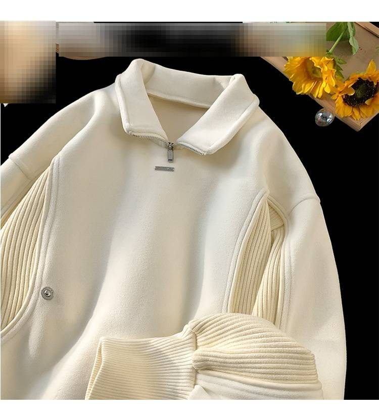 Unisex Hybrid Zip-Neck Sweatshirt – Streetwear Half-Zip Pullover With Contrast Stitching & Stand Collar (M-XXL, Anti-Wrinkle, Oversized Silhouette)_voghion.com