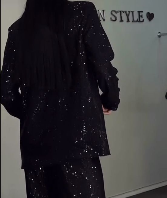 Damenbekleidung Lose Sternenpailletten Herbst- und Winteranzug Übergroßes Blazer-Set mit Allover-Sternenpailletten – Langarmanzug für Herbst und Winter_voghion.com