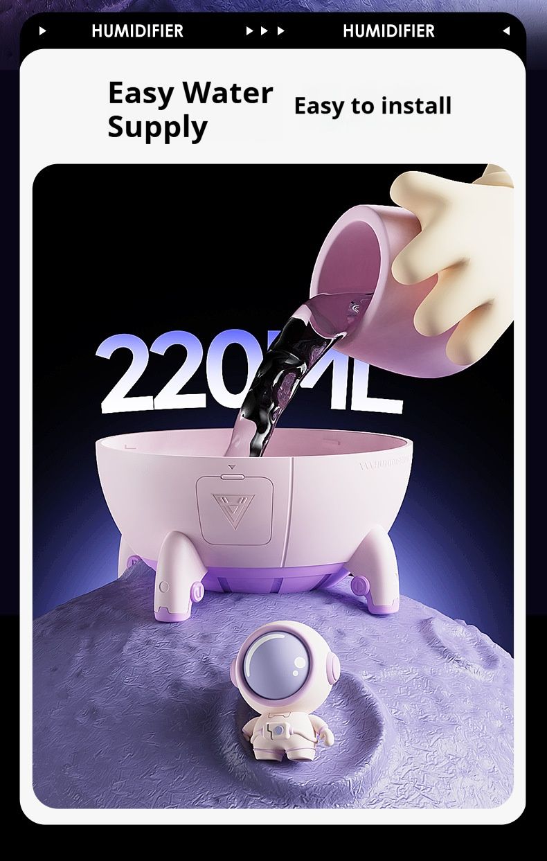 Space Capsule Humidifier - USB/Battery Powered, 0.5L Tank, 36dB Quiet, ABS Shell, Portable For Home & Office (White/Lavender/Black)_voghion.com