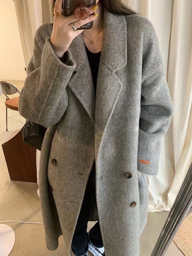 Luxuriöser, doppelseitiger Alpakawollmantel – Oversized Trenchcoat im koreanischen Stil (Übergrößen & Kurzgrößen, Grau/Beige/Anthrazit)_voghion.com