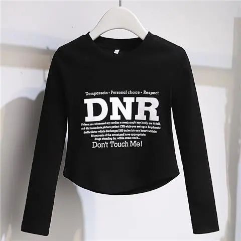 Roupas infantis, camisa de baixo para meninas, primavera e outono 2024, nova camiseta infantil estilo ocidental, gola redonda, camiseta fofa, manga comprida, top_voghion.com