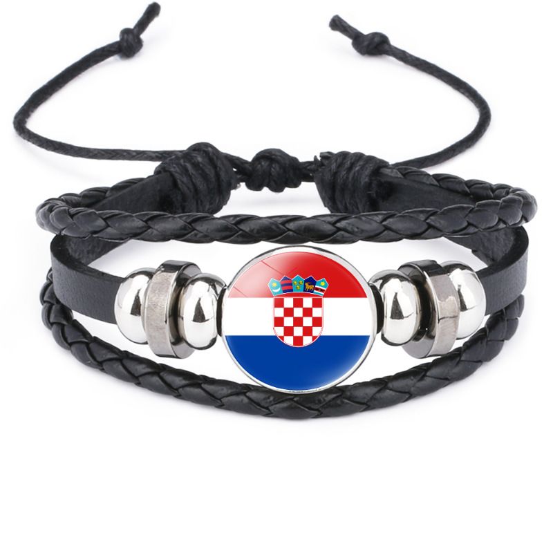 New Men's Women's Bracelet European Flag Pattern Black Cowhide Bracelet, Adjustable Retractable Bracelet_voghion.com