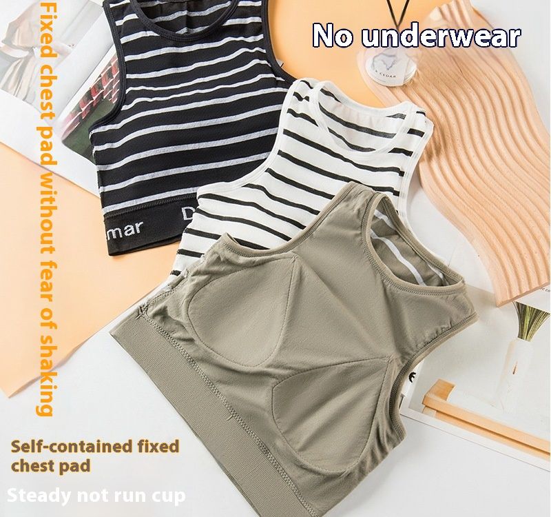 Fixed cup striped sports bra for women, anti glare, breathable base, comfortable without steel ring, inner outer layer,_voghion.com