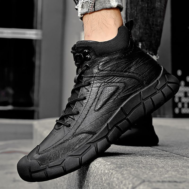 Lässige High-Top-Lederschuhe für den Außenbereich aus Leder_voghion.com