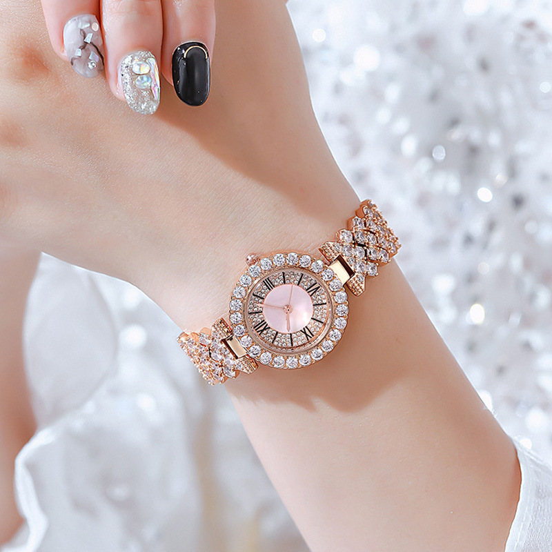 Dame armbåndsur sæt diamantbesat baby's breath armbåndsur + armbånd gavesæt til kvinder_voghion.com
