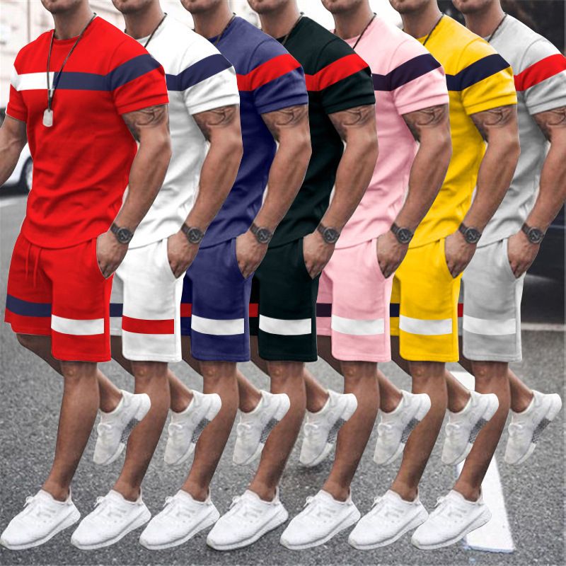 2023 sommermotetrend sport fargematchende kortermet dress for menn tilfeldig løs rund hals_voghion.com