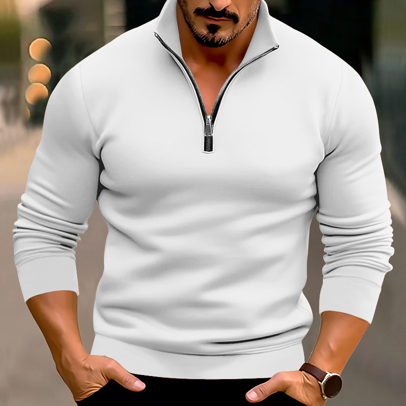Unbeatable Quality 2024 New Autumn/Winter Men's Casual Solid Color Long Sleeved Half Zipped Standing Neck T-shirt Top For Men_voghion.com