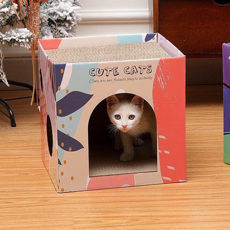 Gato con dos capas de capas superiores e inferiores, nido, villa, tablero rascador que no se cae fácilmente y es resistente a_voghion.com