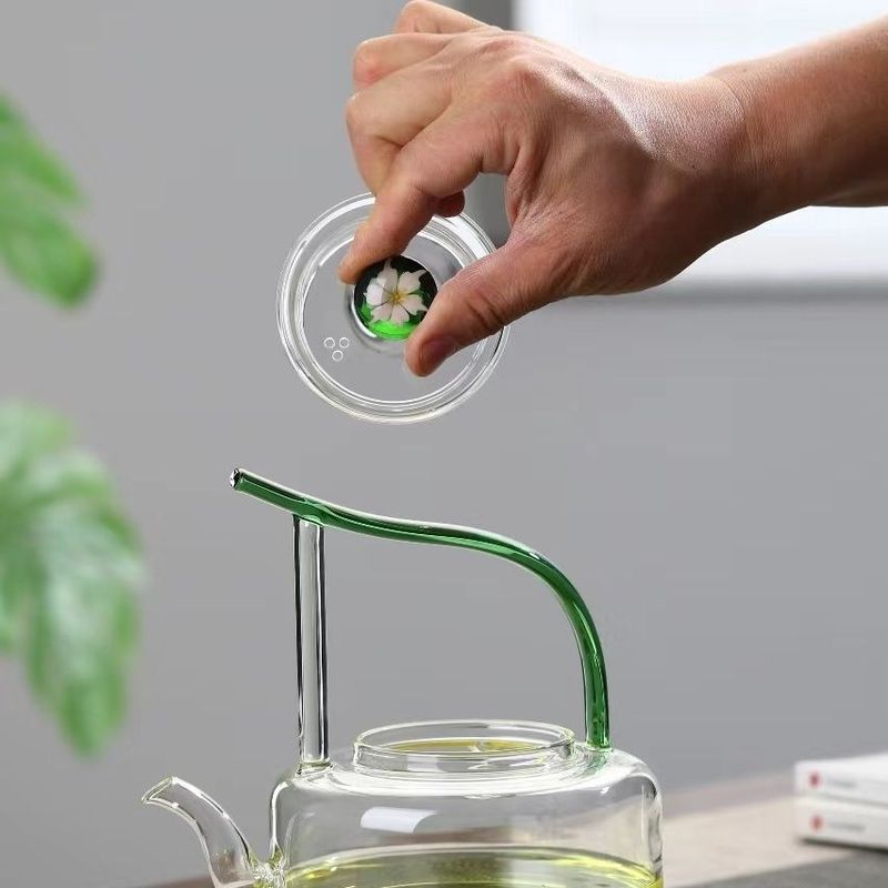 Rein handgefertigte, handbemalte, hitzebeständige Teekanne aus Glas im chinesischen Stil, temperaturbeständig von -20 °C bis 130 °C, Präzision_voghion.com