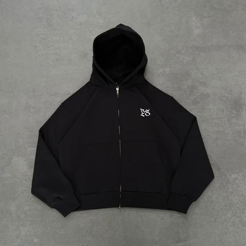 Felpa con cappuccio ricamata Y2K Punk – Unisex con cerniera oversize e scritta in grassetto (poliestere, spalle scese)_voghion.com