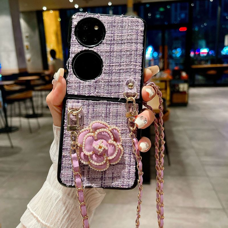 Dotyczy Huawei p50pocket składany ekran telefonu komórkowego etui Camellia styl tkana skórzana kieszeń S crossbody_voghion.com