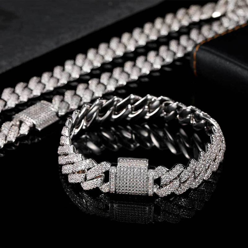 Men's Jewelry Hip Hop Necklace 14mm Copper Inlaid Zircon Diamond Cuban Chain Cross Border Trendy Men's Bracelet Jewelry_voghion.com
