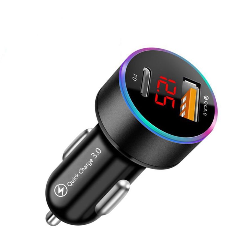 Music Festival 38W digitális kijelző QC3.0 egy USB töltés + PD kettős gyors mobiltelefon autós töltés univerzális kis autókhoz_voghion.com