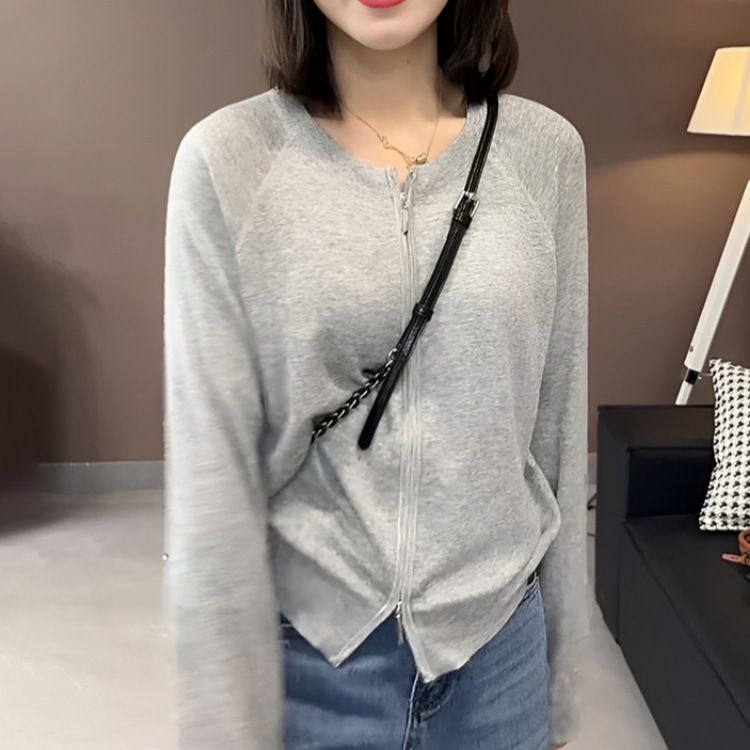 Women's Oversized Zip-Up Knit Cardigan With Dual Zippers - Soft Long Sleeve Casual Sweater For Everyday Comfort_voghion.com