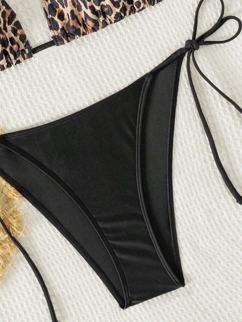 Women's Clothing Sexy Backless Swimsuit Women's Leopard Print Three Point Bikini Drawstring Swimsuit_voghion.com