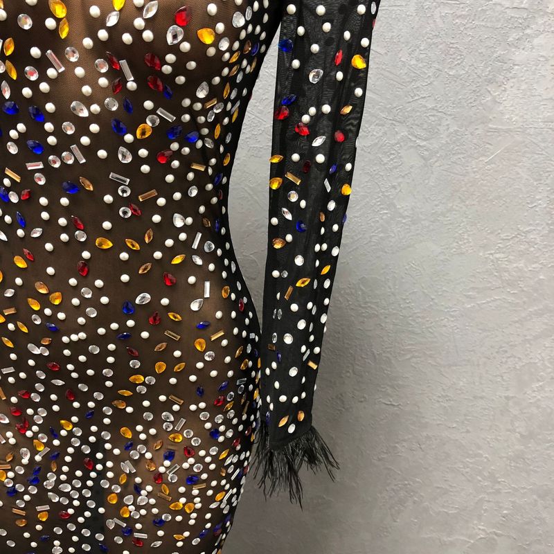 Dameskleding High End Strass Mesh Elastische Sexy Slanke Jurk_voghion.com