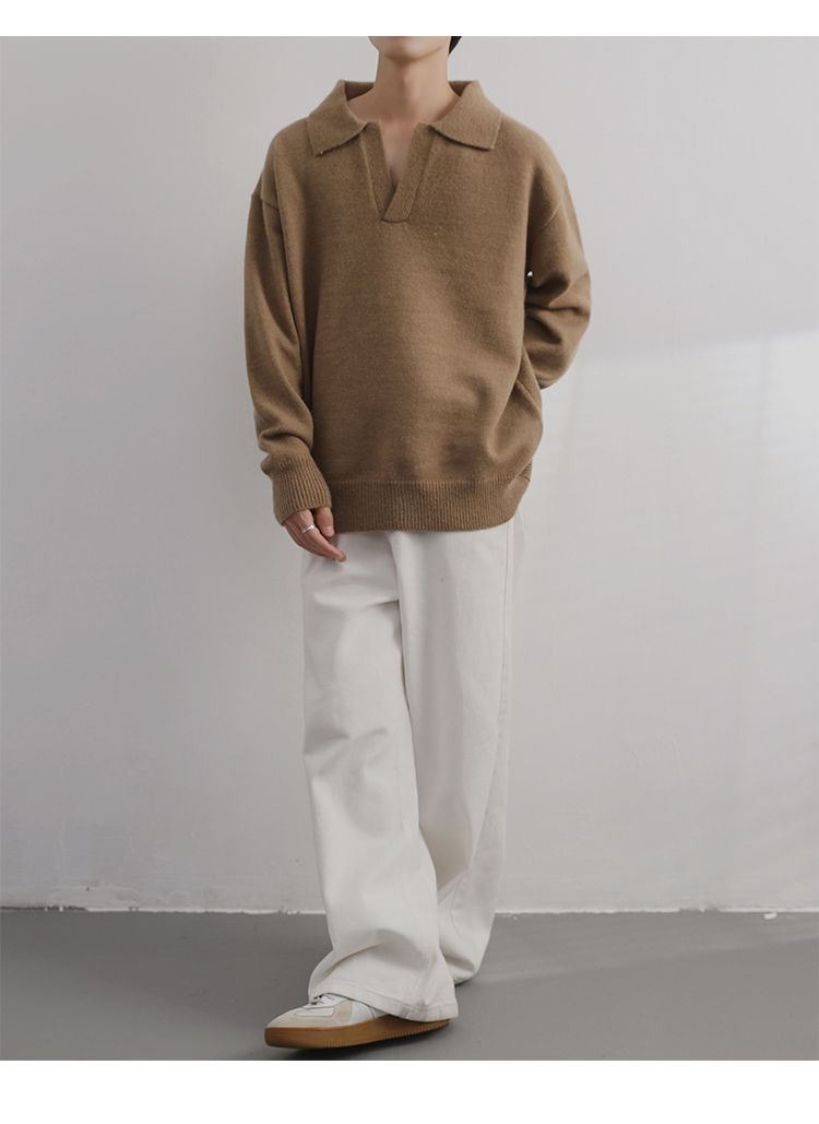 Pull à col Polo pour hommes, vêtements légers, tendance rétro, marque, ample et chaud, à revers_voghion.com