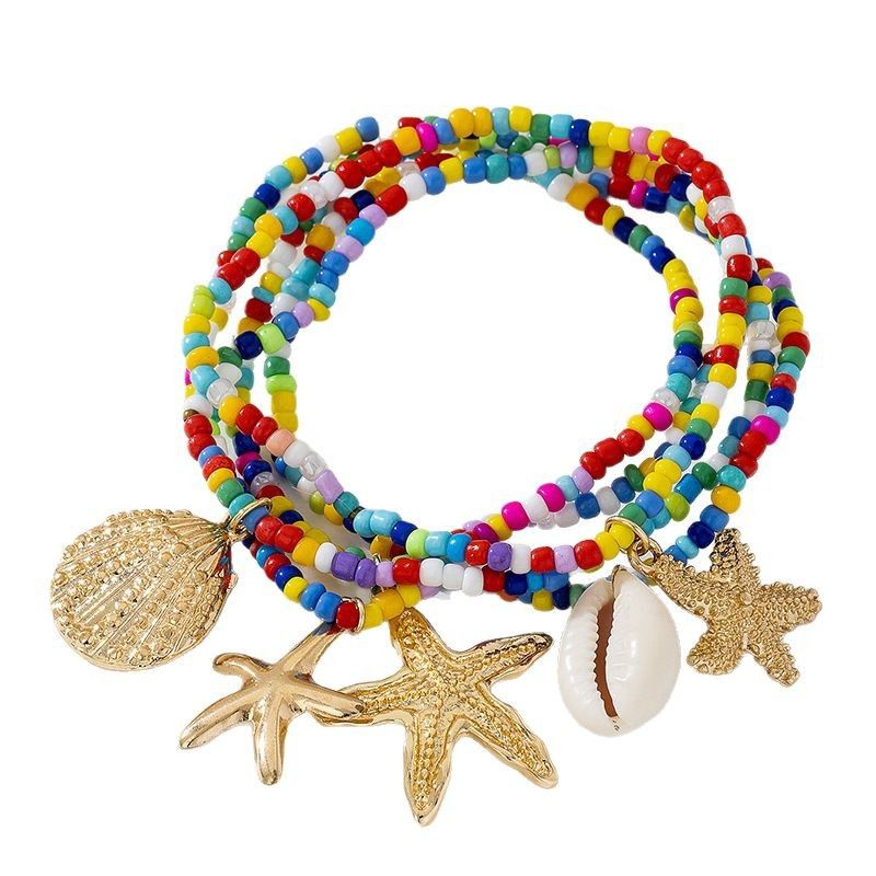 Bohemian Vacation Style Starfish Shell Colorful Seed Bead Bracelet Summer Beach Jewelry Set For Women_voghion.com