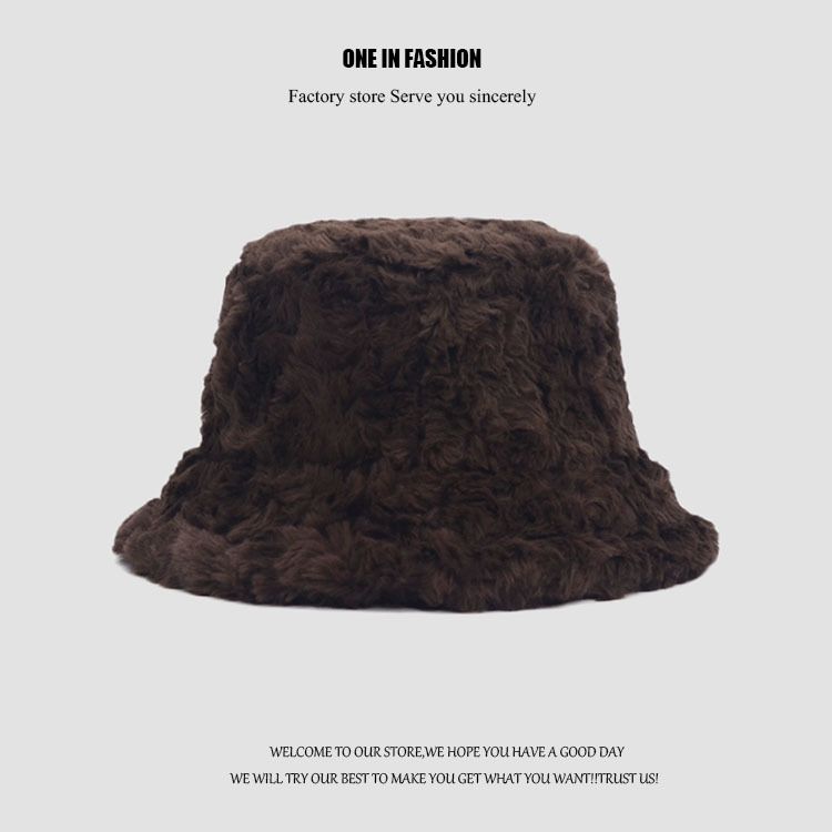 Chapeau seau en peluche épais pour femmes et hommes, polyvalent en automne et en hiver, montrant un petit chapeau de bassin chaud en fourrure_voghion.com
