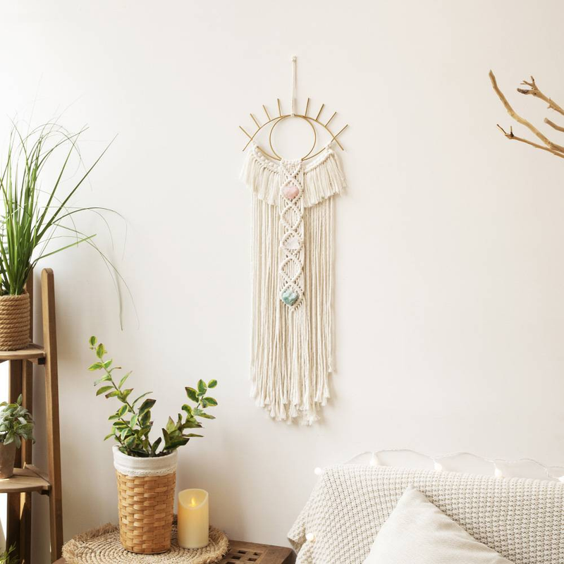INS-stijl handgemaakte katoenen touw duivelsoog wandtapijt homestay woonkamer decoratie Marokkaanse stijl natuursteen geweven wandhanger_voghion.com